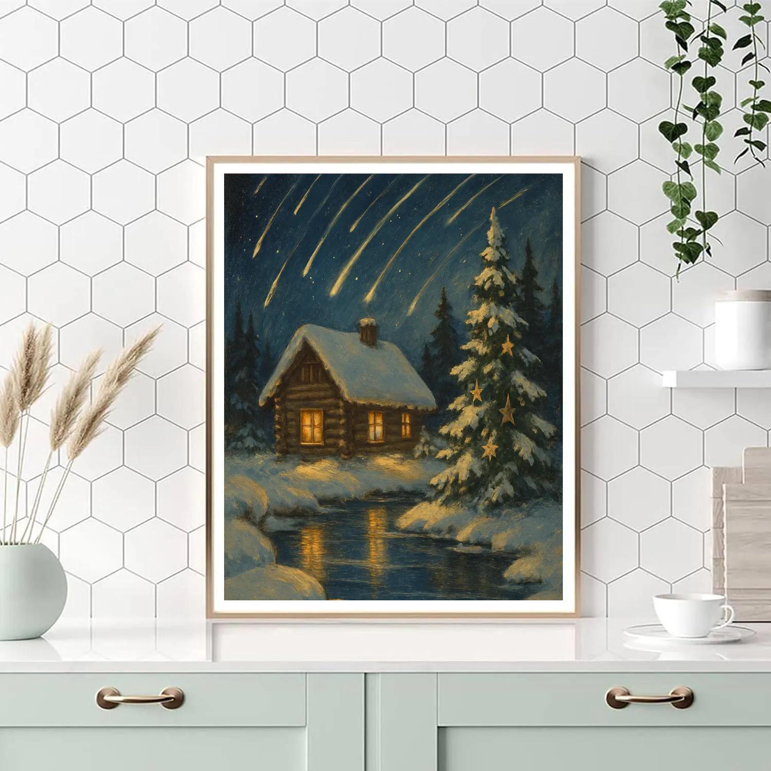 Starfall Over The Christmas Cabin Painting by numbers kit