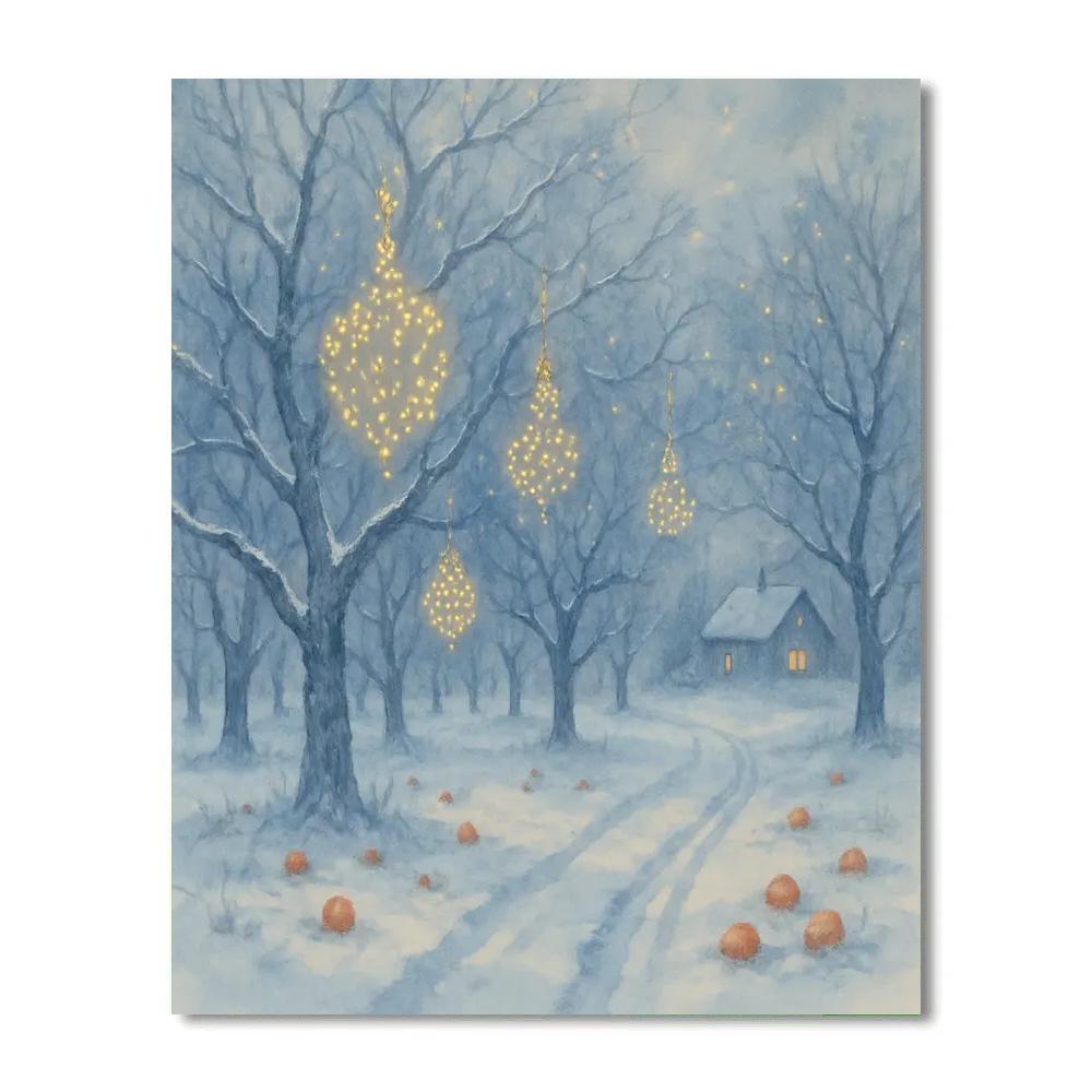 Holiday Fireflies In The Snowy Orchard paint by color