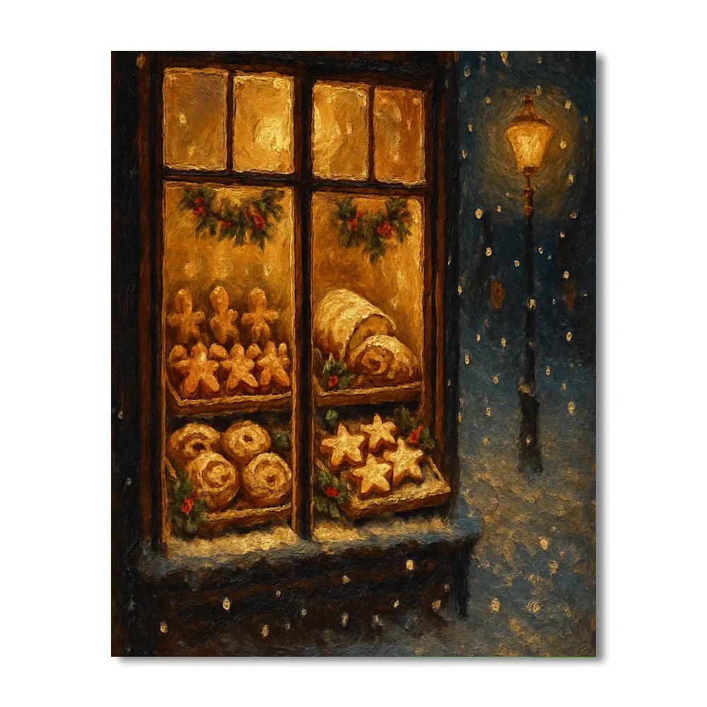 Midnight Christmas Bakery Window paint by number