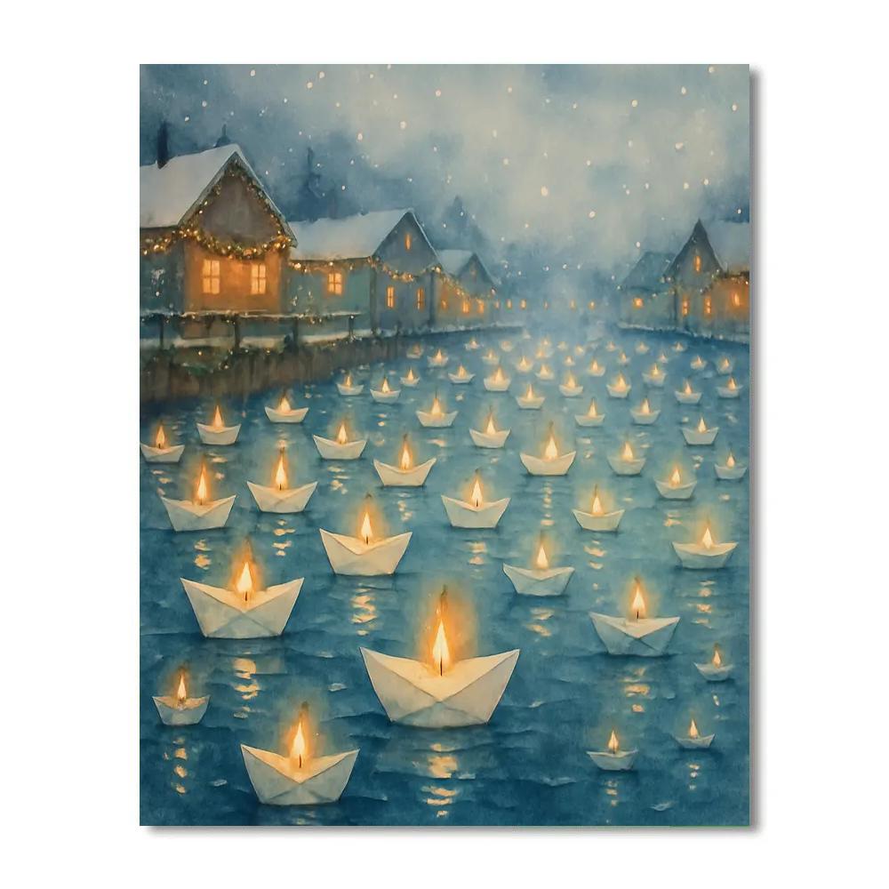 Christmas Harbor Of Paper Boats DIY paint by numbers