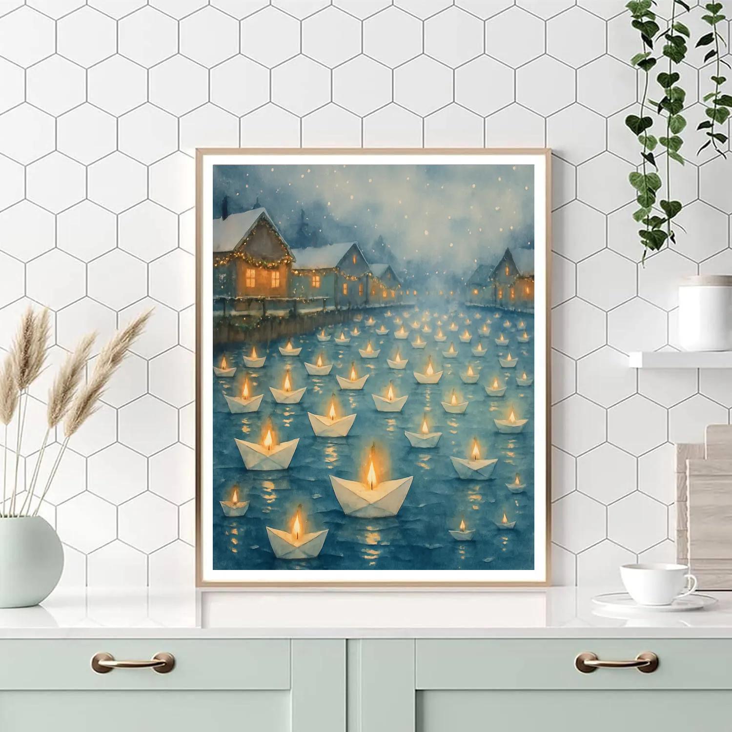 Christmas Harbor Of Paper Boats DIY paint by numbers