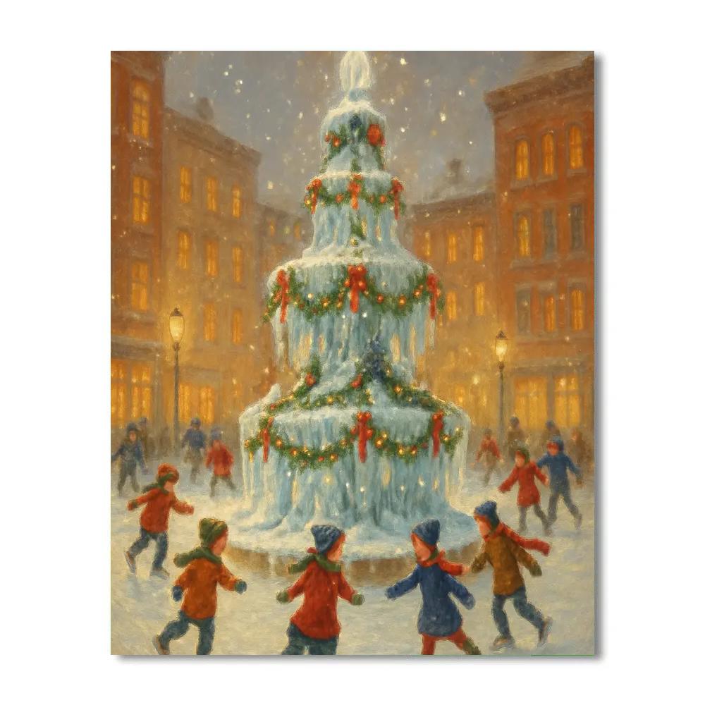 Holiday Night At The Frozen Fountain paint by numbers