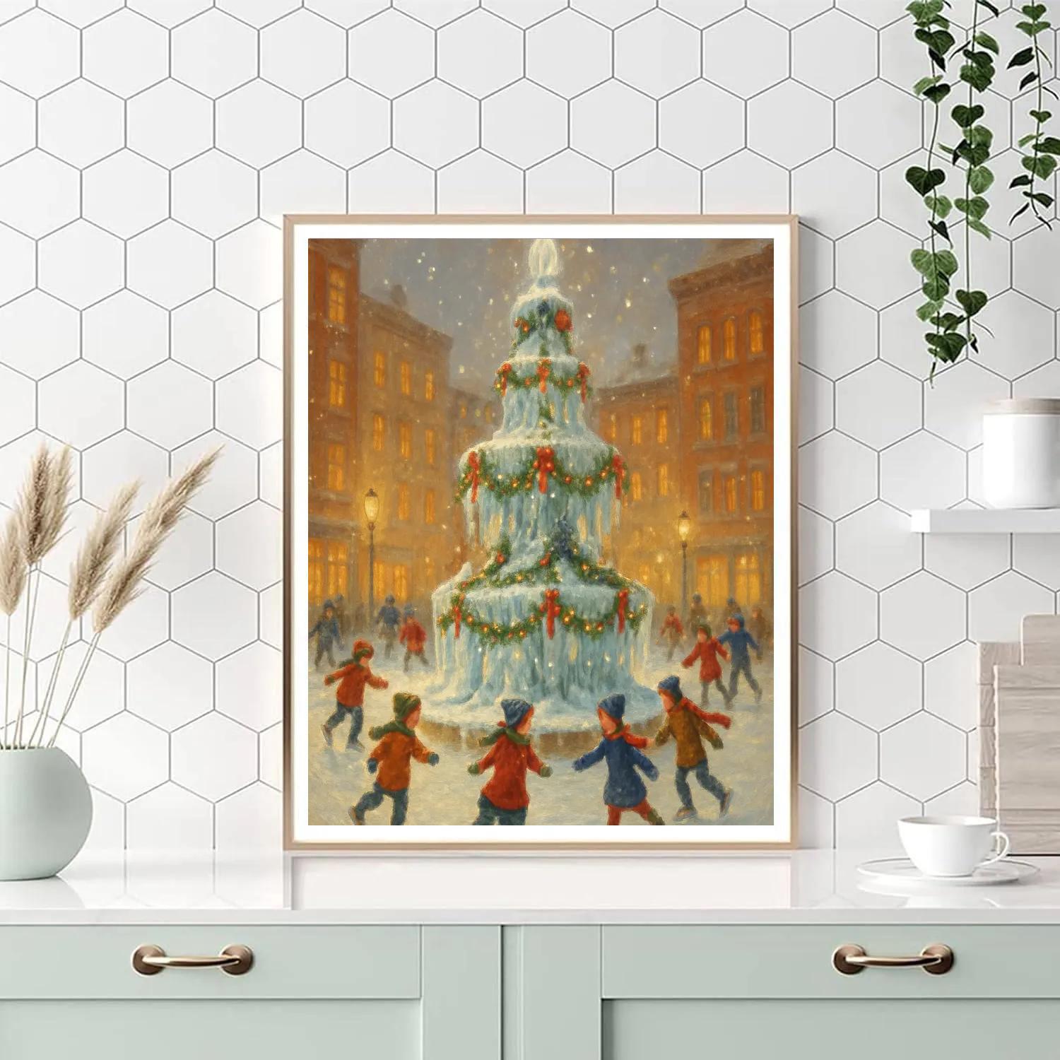 Holiday Night At The Frozen Fountain paint by numbers