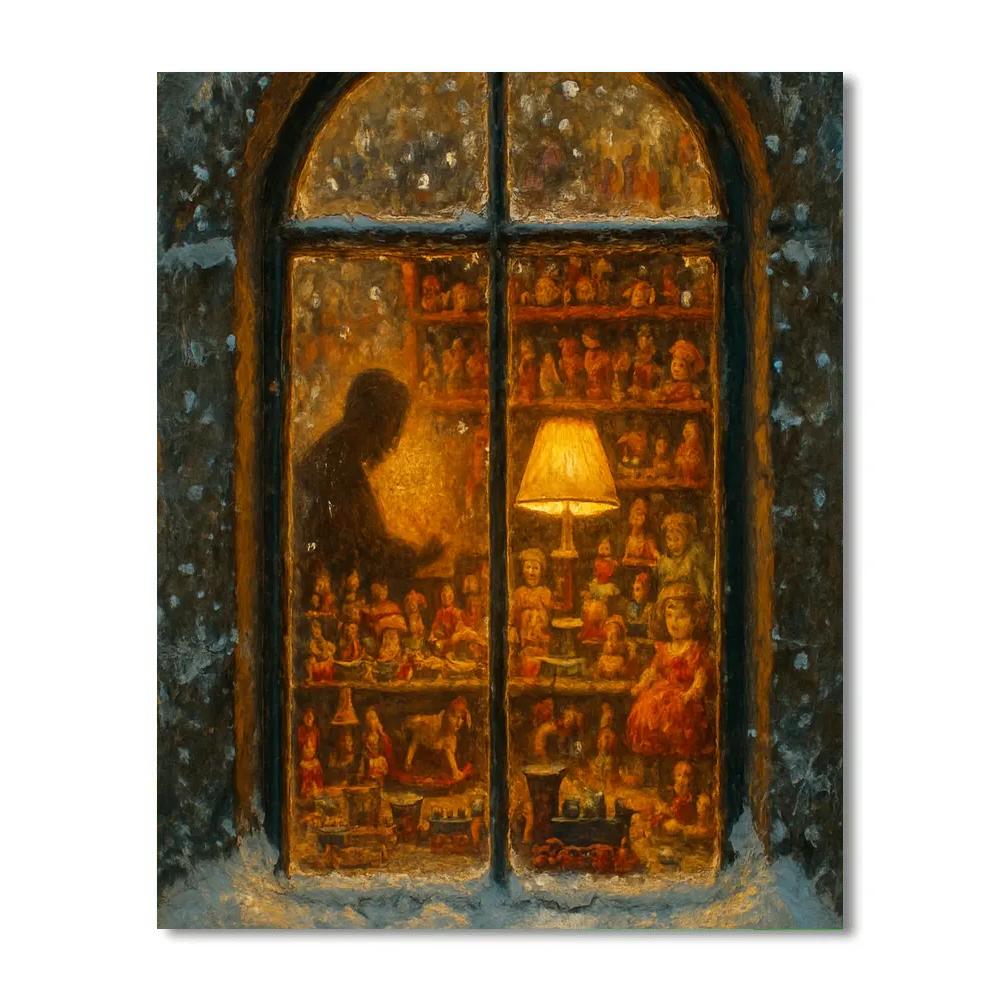 Snowy Window Of The Toy Makers Loft paint by number