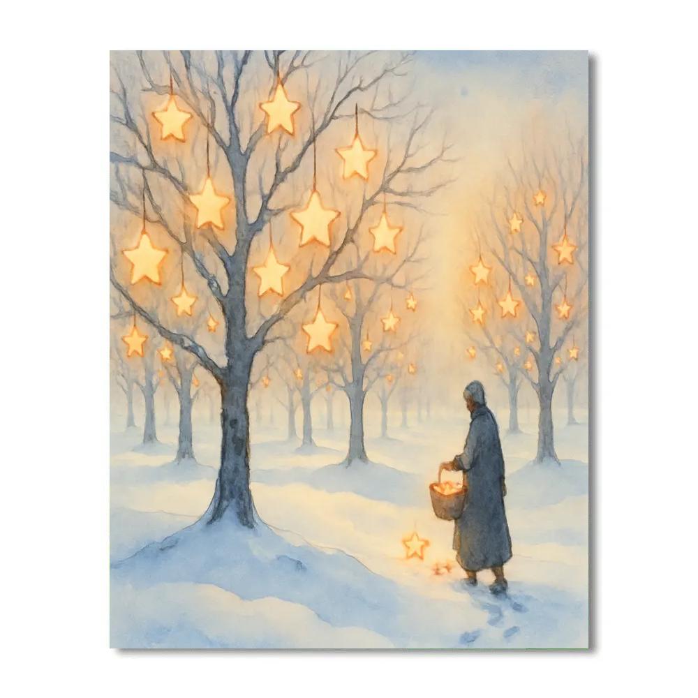 Winter Star Orchard With Glowing Fruit paint by numbers