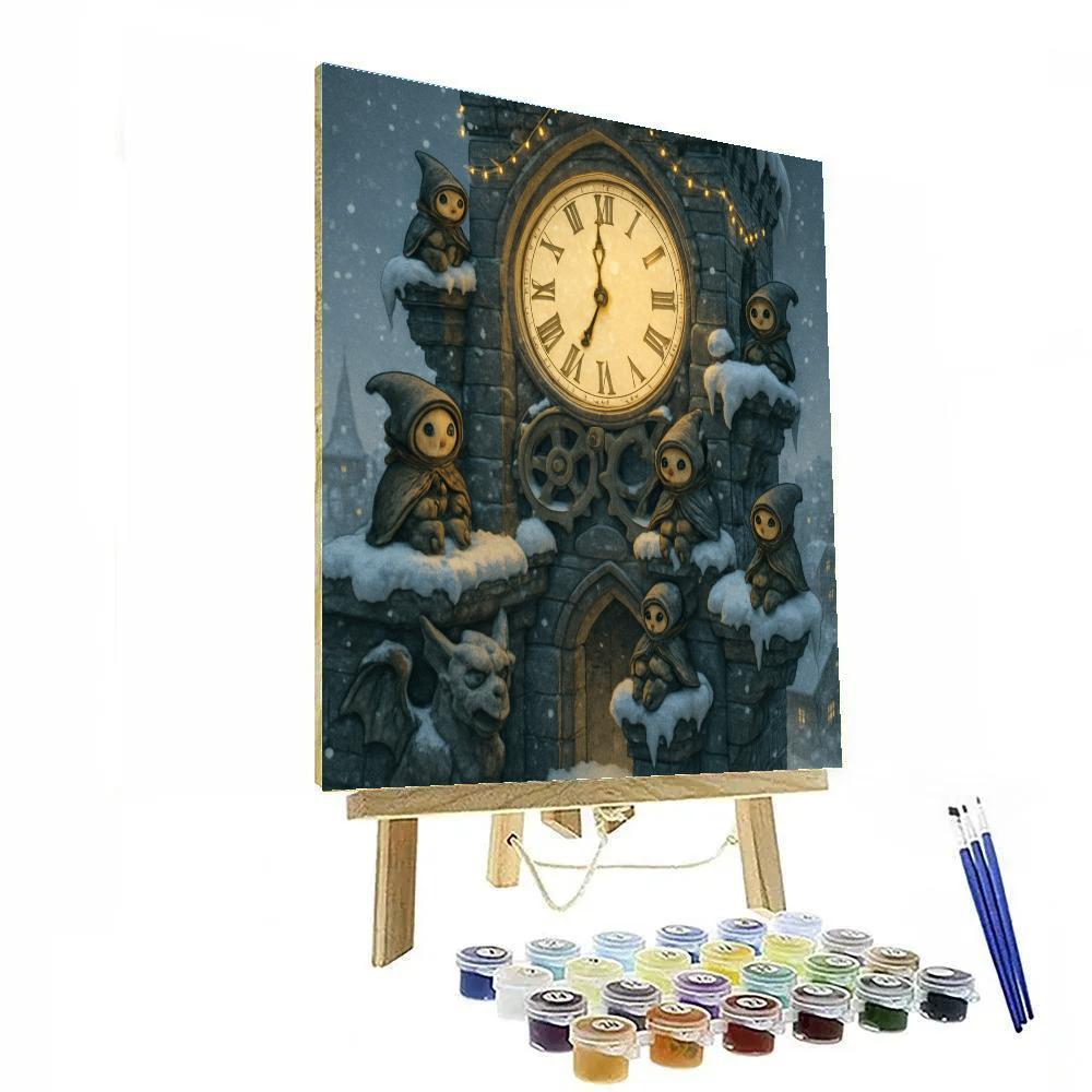 Christmas Clocktower With Snowy Timekeepers Number painting