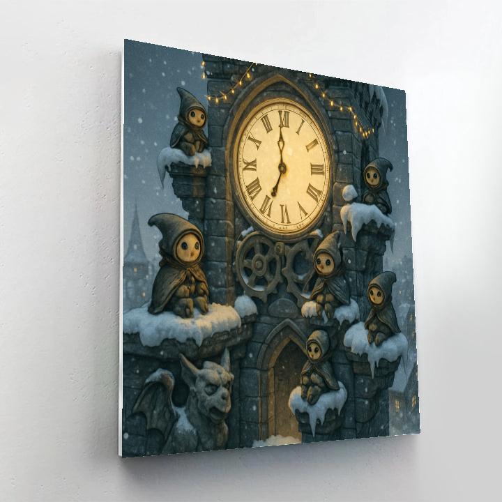 Christmas Clocktower With Snowy Timekeepers Number painting