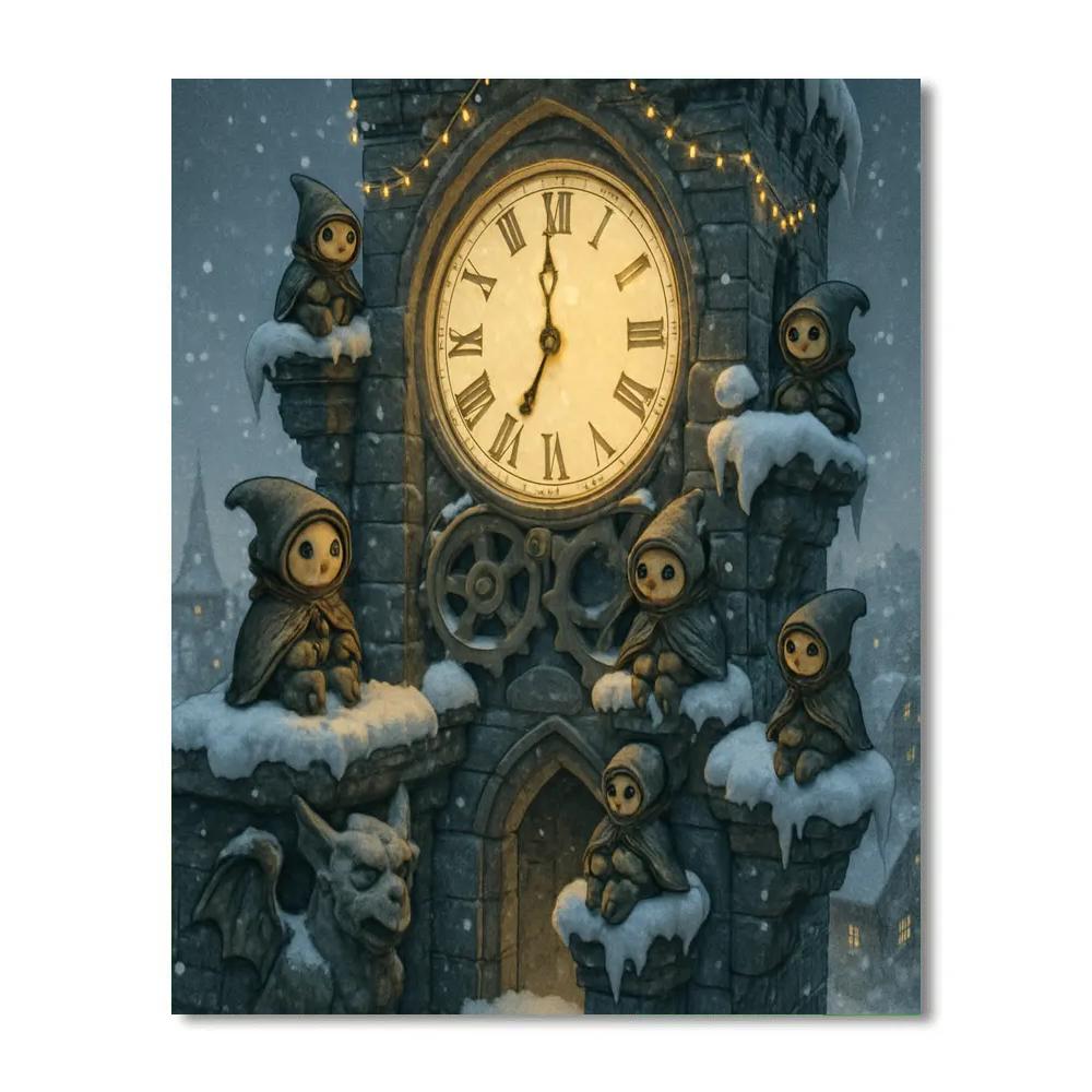 Christmas Clocktower With Snowy Timekeepers Number painting