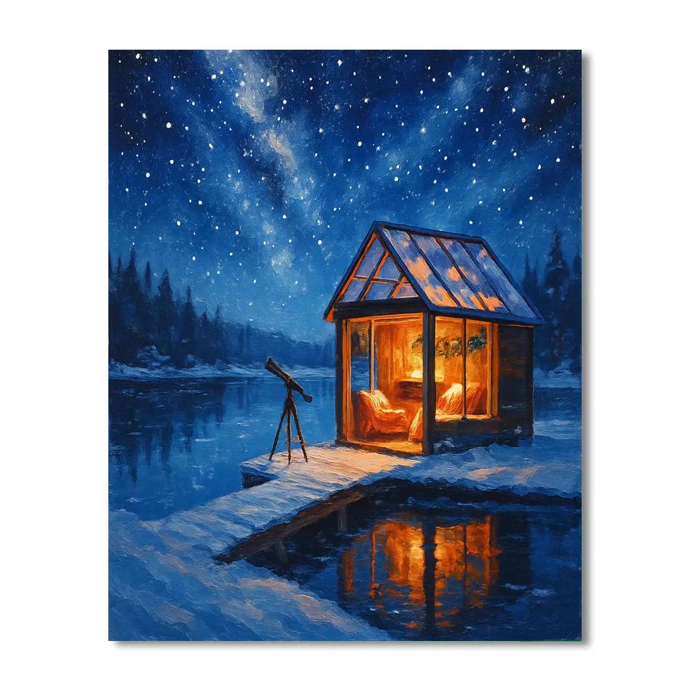 Holiday Stargazer Cabin On The Lake Paint by numbers art