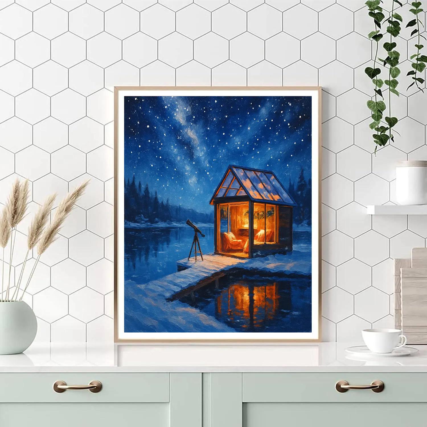 Holiday Stargazer Cabin On The Lake Paint by numbers art