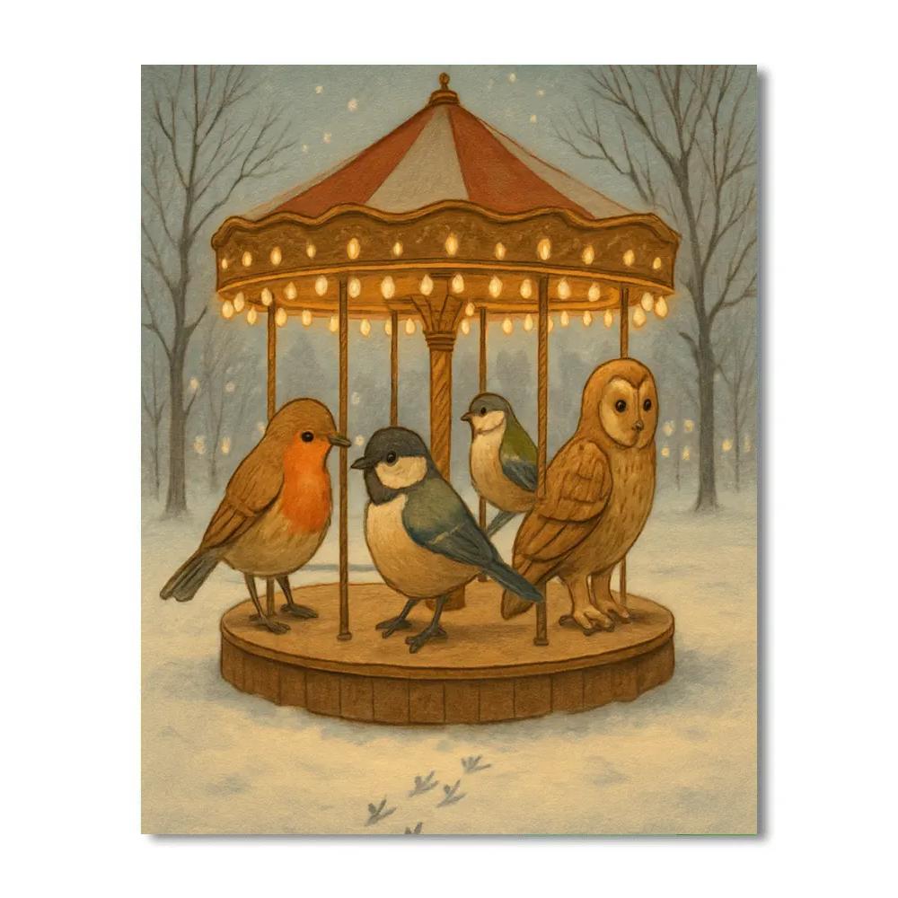 Christmas Carousel Of Winter Birds Paint by numbers kits