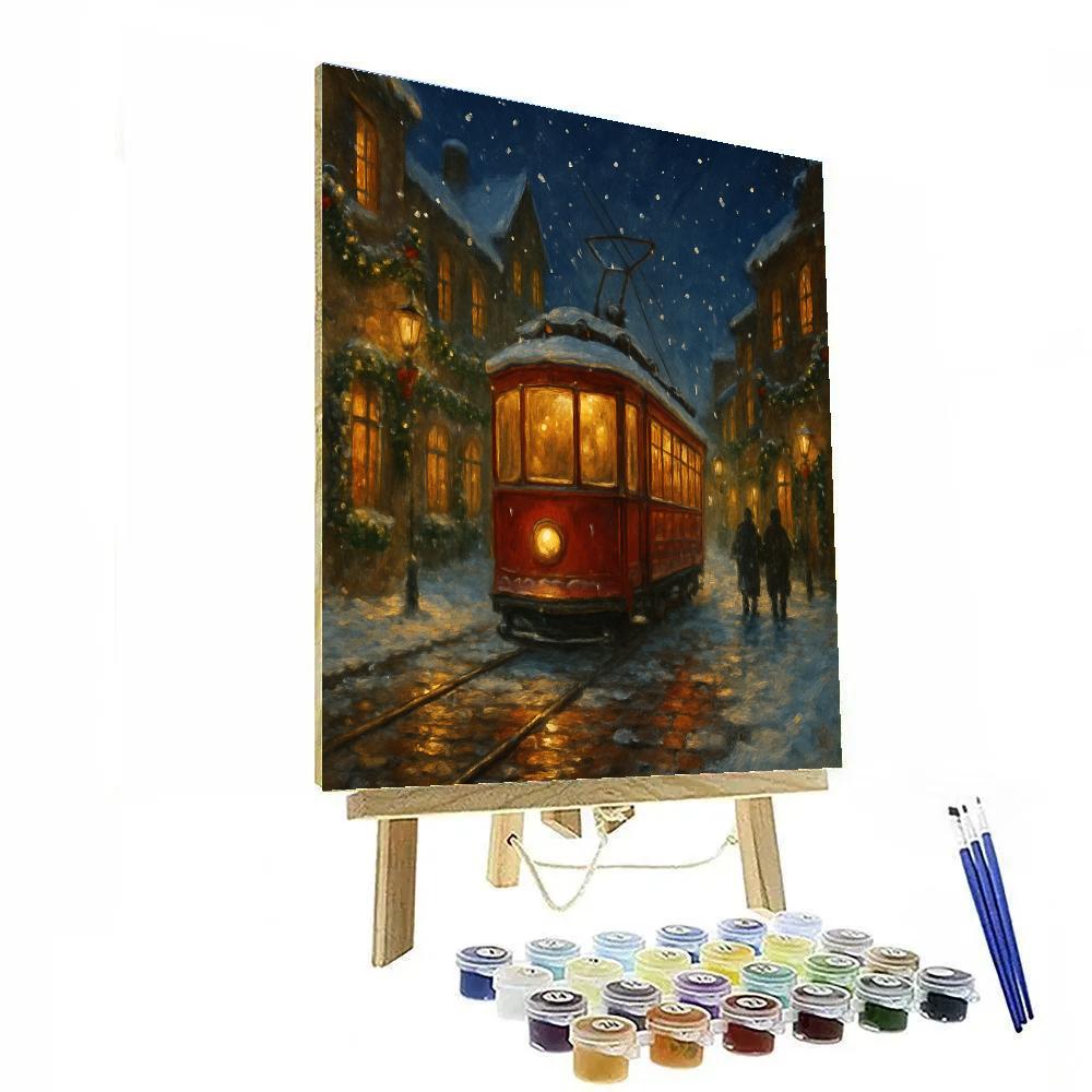 Midnight Christmas Tram Through Old Town paint by number