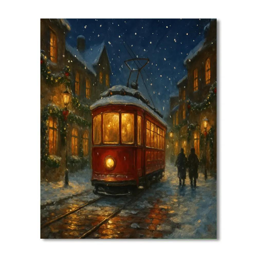 Midnight Christmas Tram Through Old Town paint by number