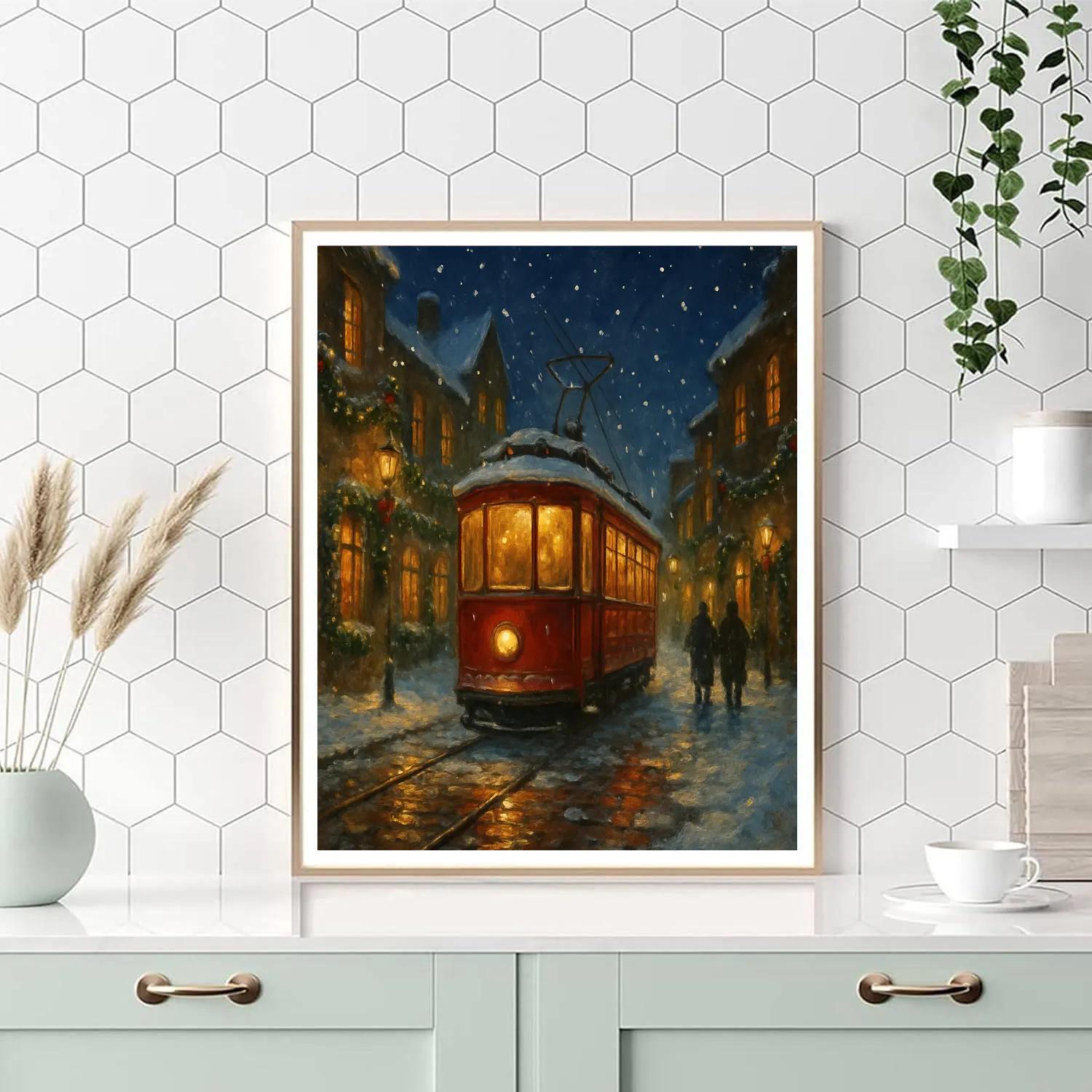 Midnight Christmas Tram Through Old Town paint by number