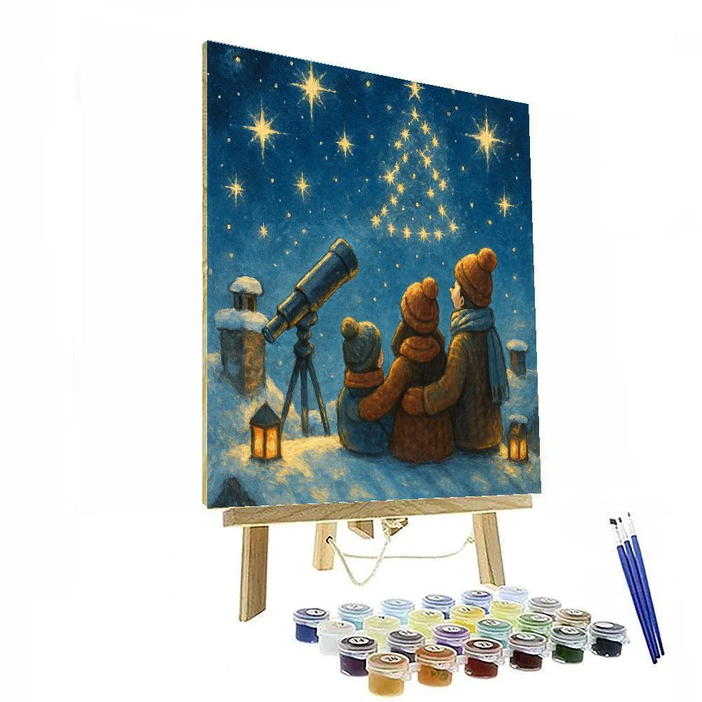 Snowy Stargazer Family On Rooftop Paint by numbers art