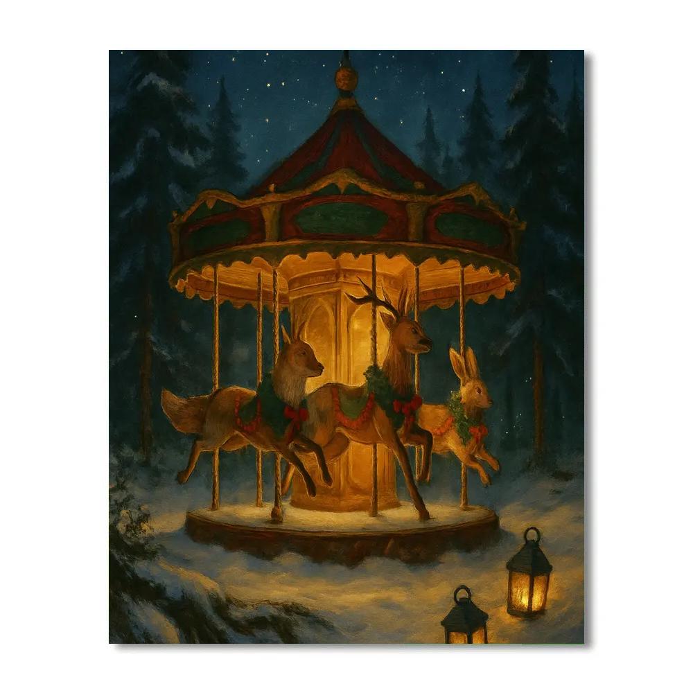 Christmas Carousel In The Forest Clearing paint by number