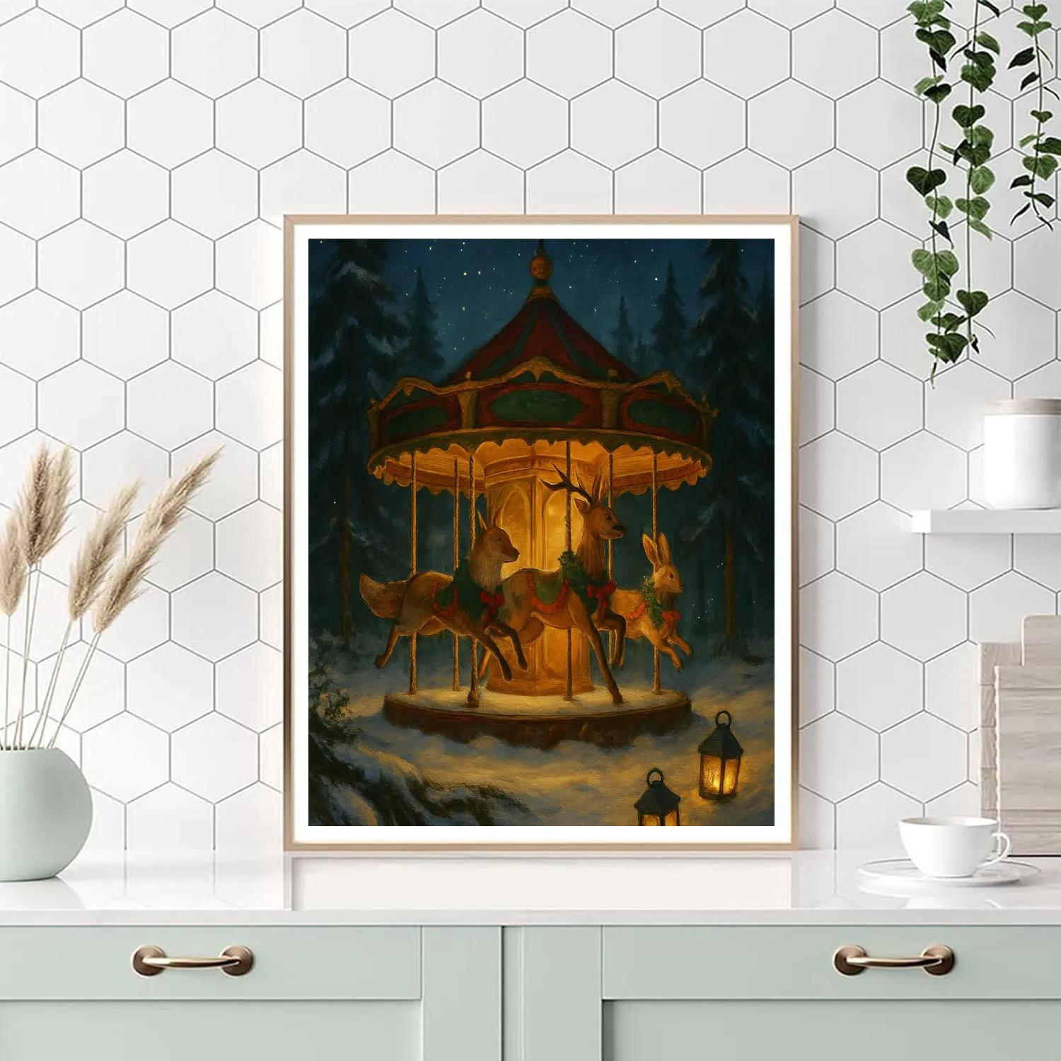 Christmas Carousel In The Forest Clearing paint by number