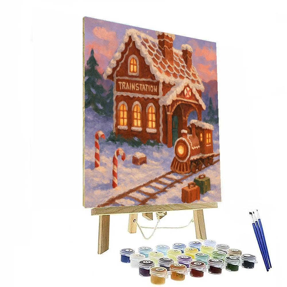 Gingerbread Train Station At Dusk paint by numbers