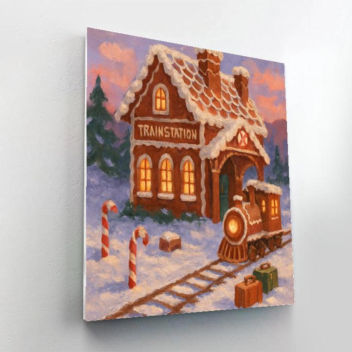 Gingerbread Train Station At Dusk paint by numbers