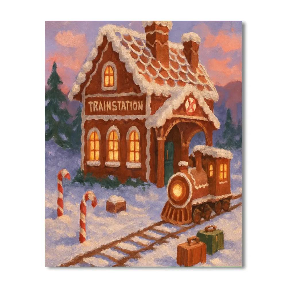 Gingerbread Train Station At Dusk paint by numbers