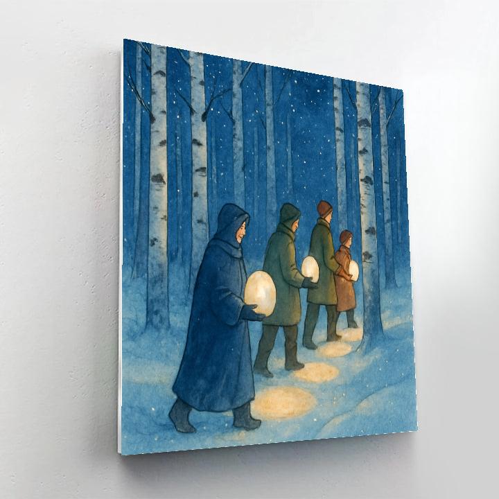 Snow Lantern Procession In Birch Woods Numbered painting kits