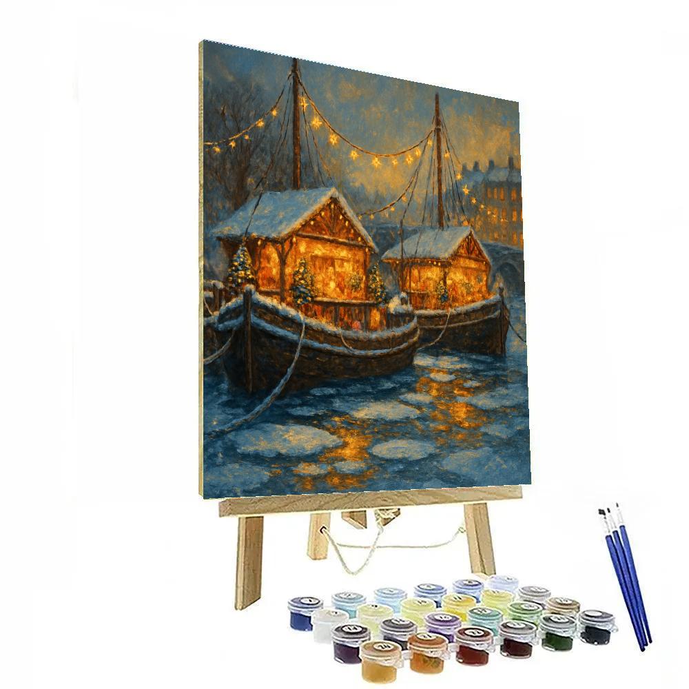 Frozen River Christmas Market Boats Paint by numbers kits