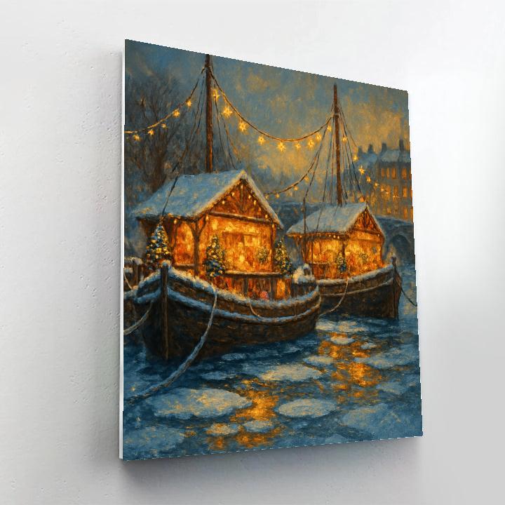 Frozen River Christmas Market Boats Paint by numbers kits