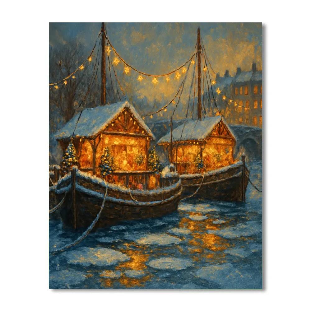Frozen River Christmas Market Boats Paint by numbers kits