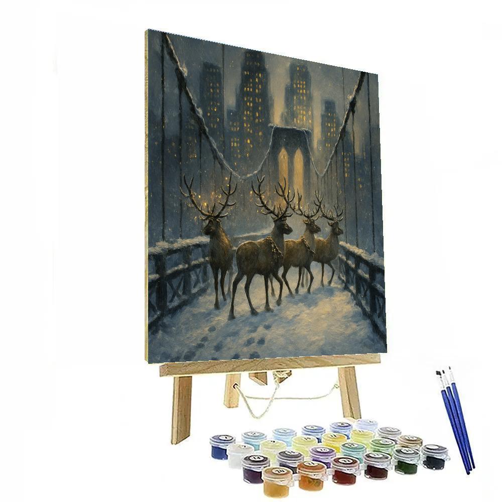 Holiday Reindeer Crossing City Bridge Paint by numbers art