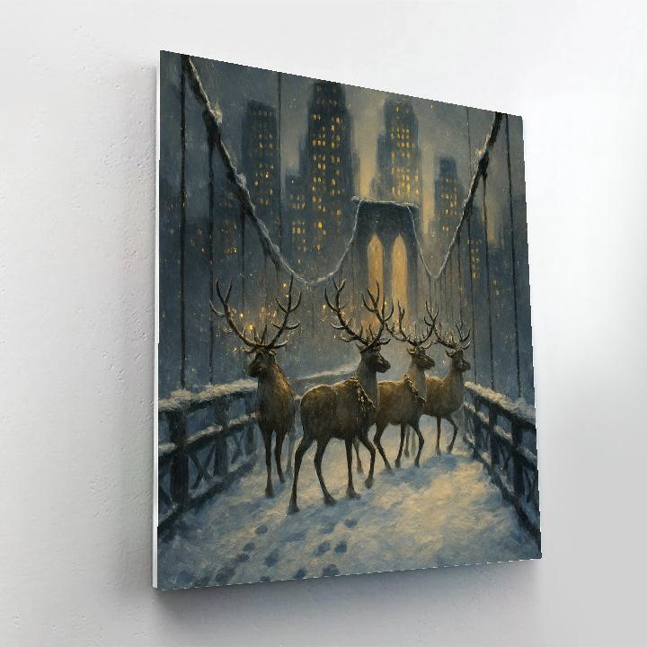 Holiday Reindeer Crossing City Bridge Paint by numbers art