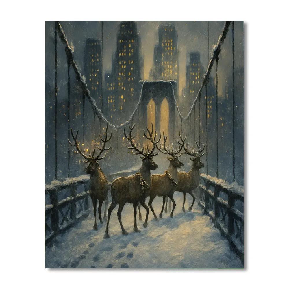 Holiday Reindeer Crossing City Bridge Paint by numbers art