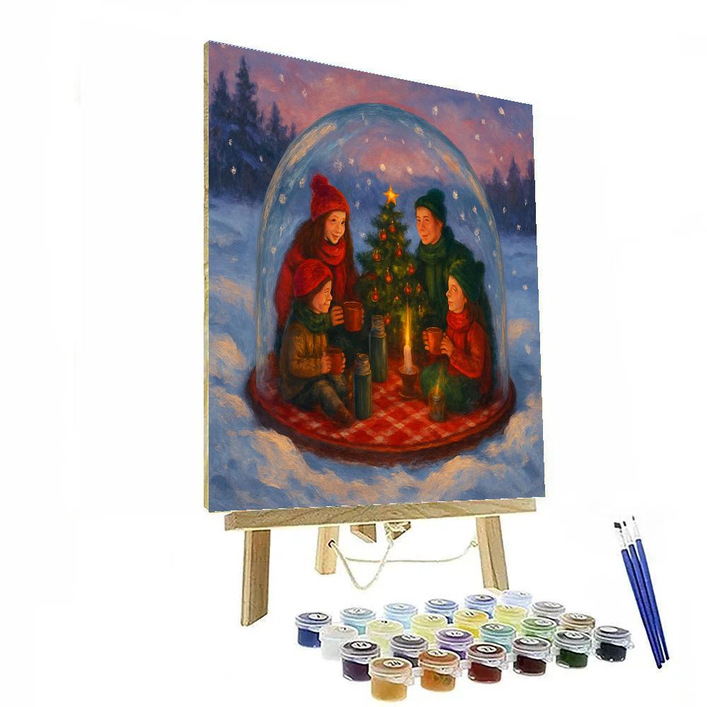 Snowy Christmas Picnic In Glass Dome paint by number