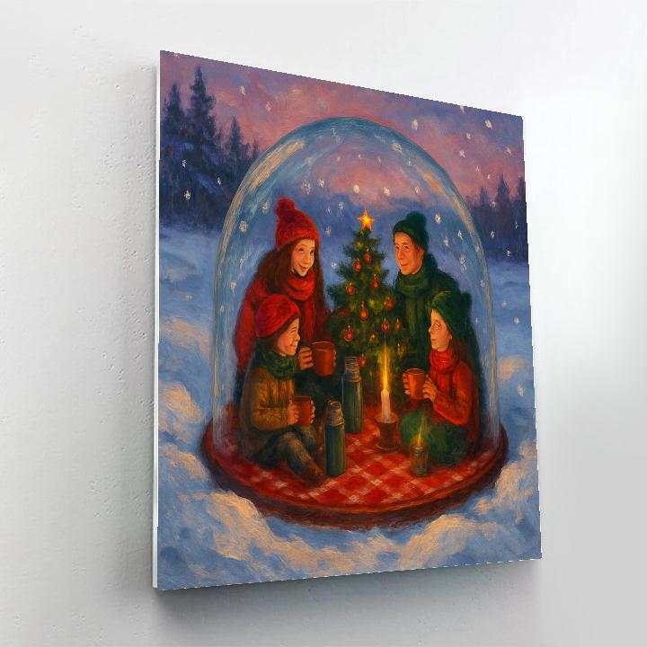 Snowy Christmas Picnic In Glass Dome paint by number