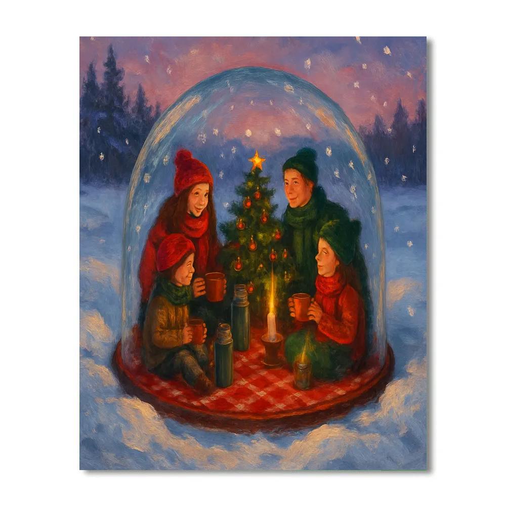 Snowy Christmas Picnic In Glass Dome paint by number