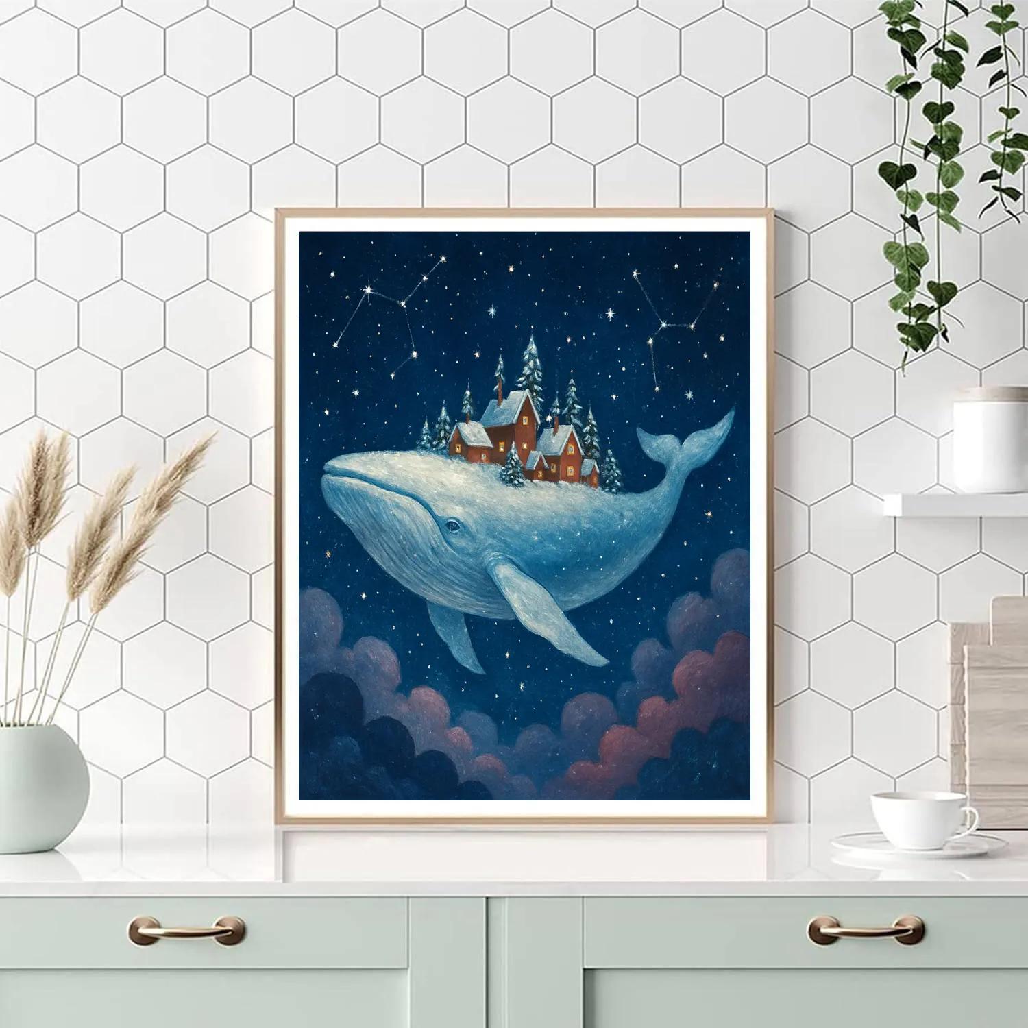 Winter Whale Carrying Christmas Village DIY paint by numbers