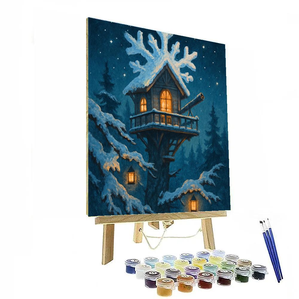 Snowflake Observatory Treehouse Number painting