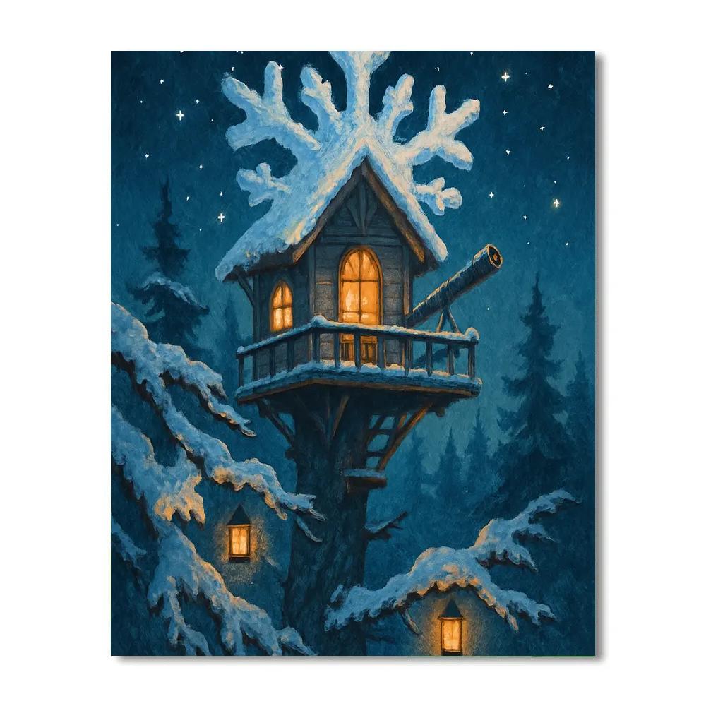 Snowflake Observatory Treehouse Number painting