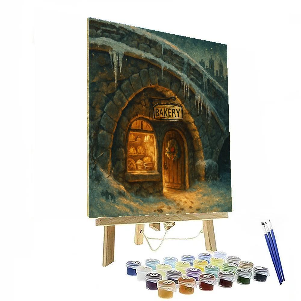 Christmas Bakery Beneath The Frozen Bridge Painting by numbers kit