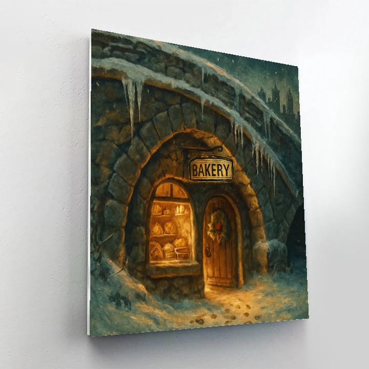 Christmas Bakery Beneath The Frozen Bridge Painting by numbers kit