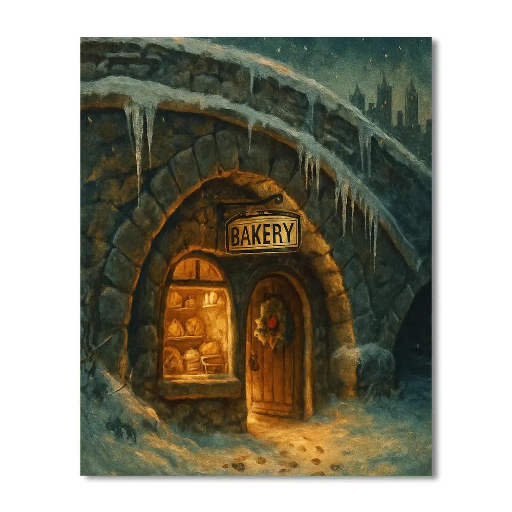 Christmas Bakery Beneath The Frozen Bridge Painting by numbers kit