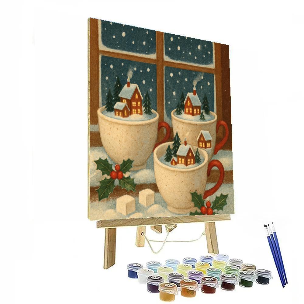 Christmas Teacup Village On Windowsill paint by numbers