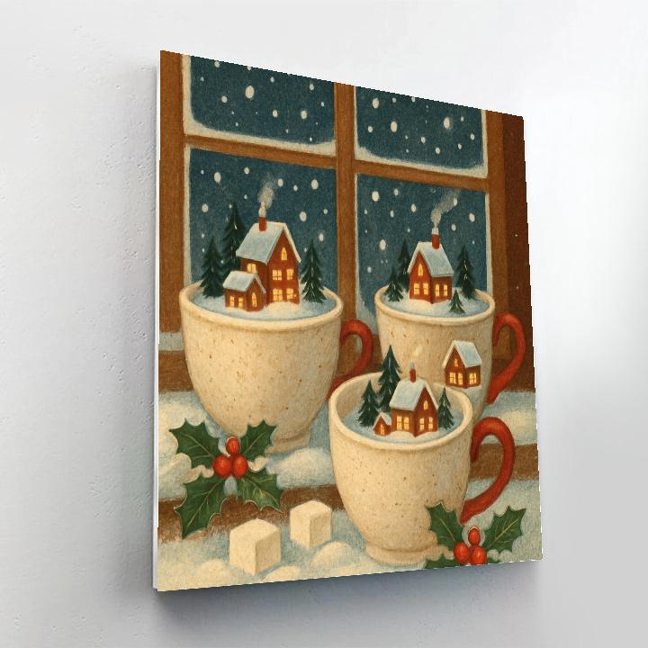 Christmas Teacup Village On Windowsill paint by numbers