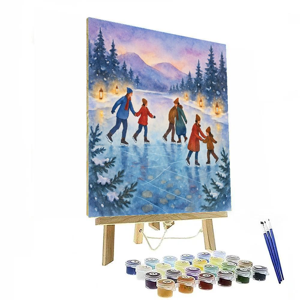 Holiday Ice Skaters On Crystal Lake Paint by numbers art