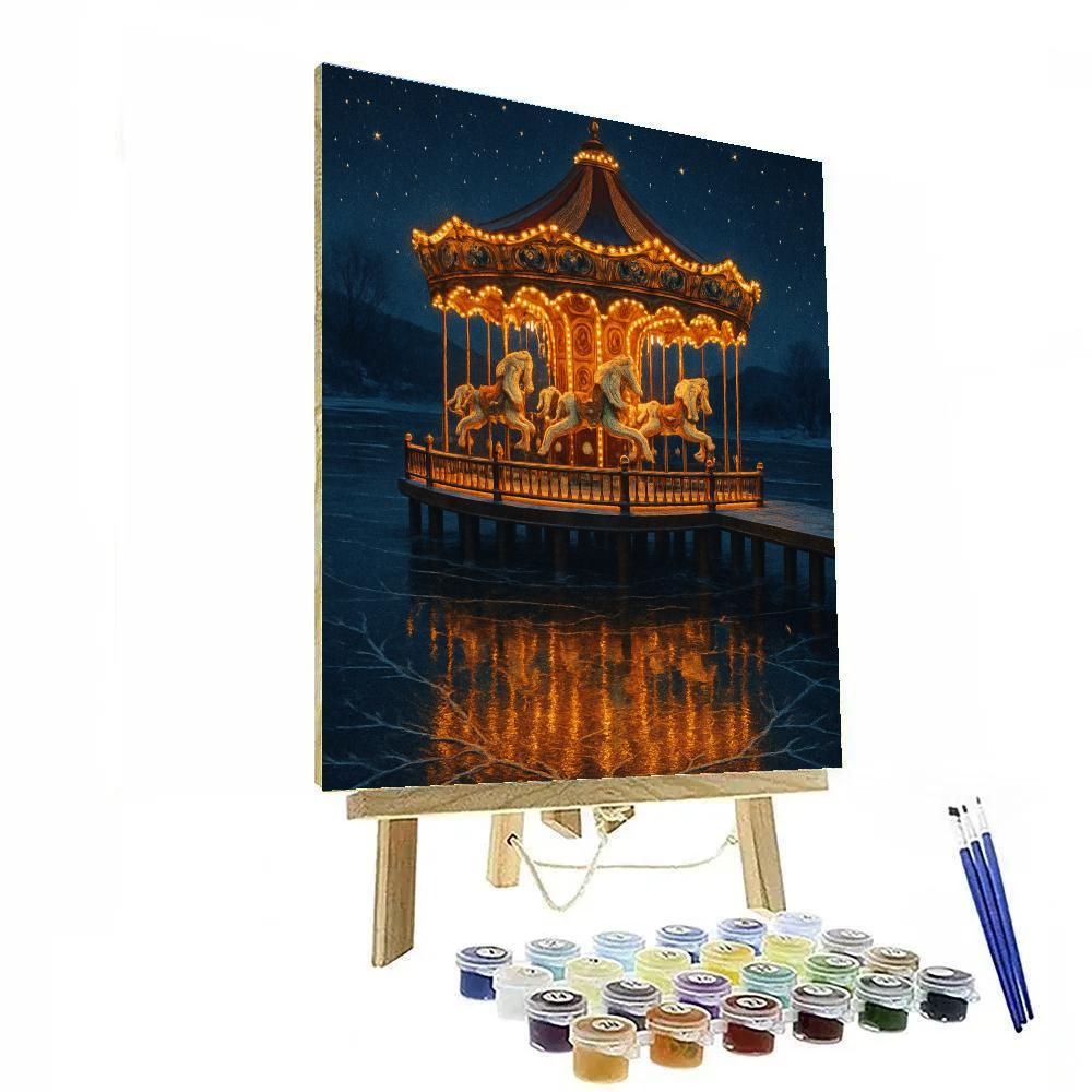 Midnight Christmas Carousel On The Lake Number painting