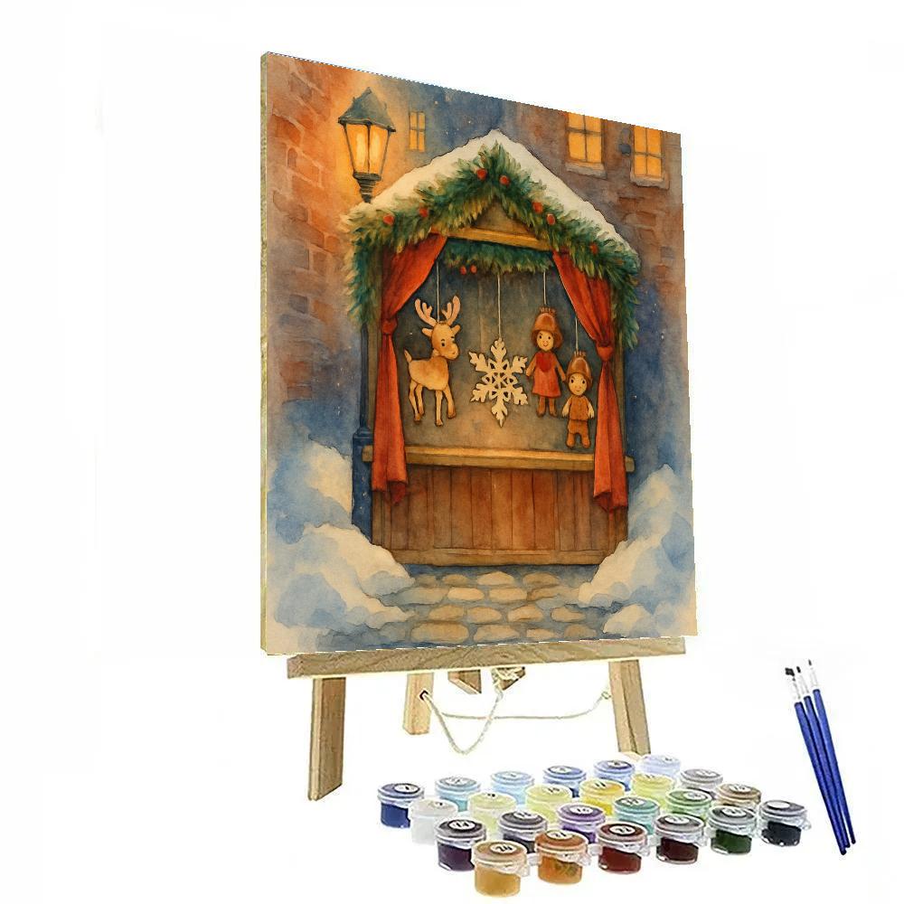 Snowy Puppet Theater Christmas Lane Paint by numbers art