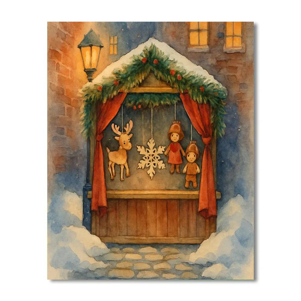 Snowy Puppet Theater Christmas Lane Paint by numbers art