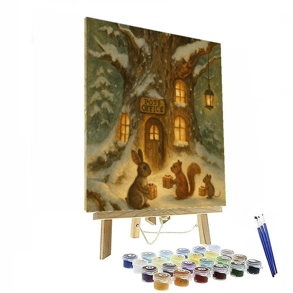 Winter Post Office In Hollow Tree paint by number