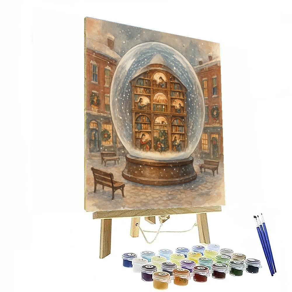 Snow Globe Library In Town Square paint by number