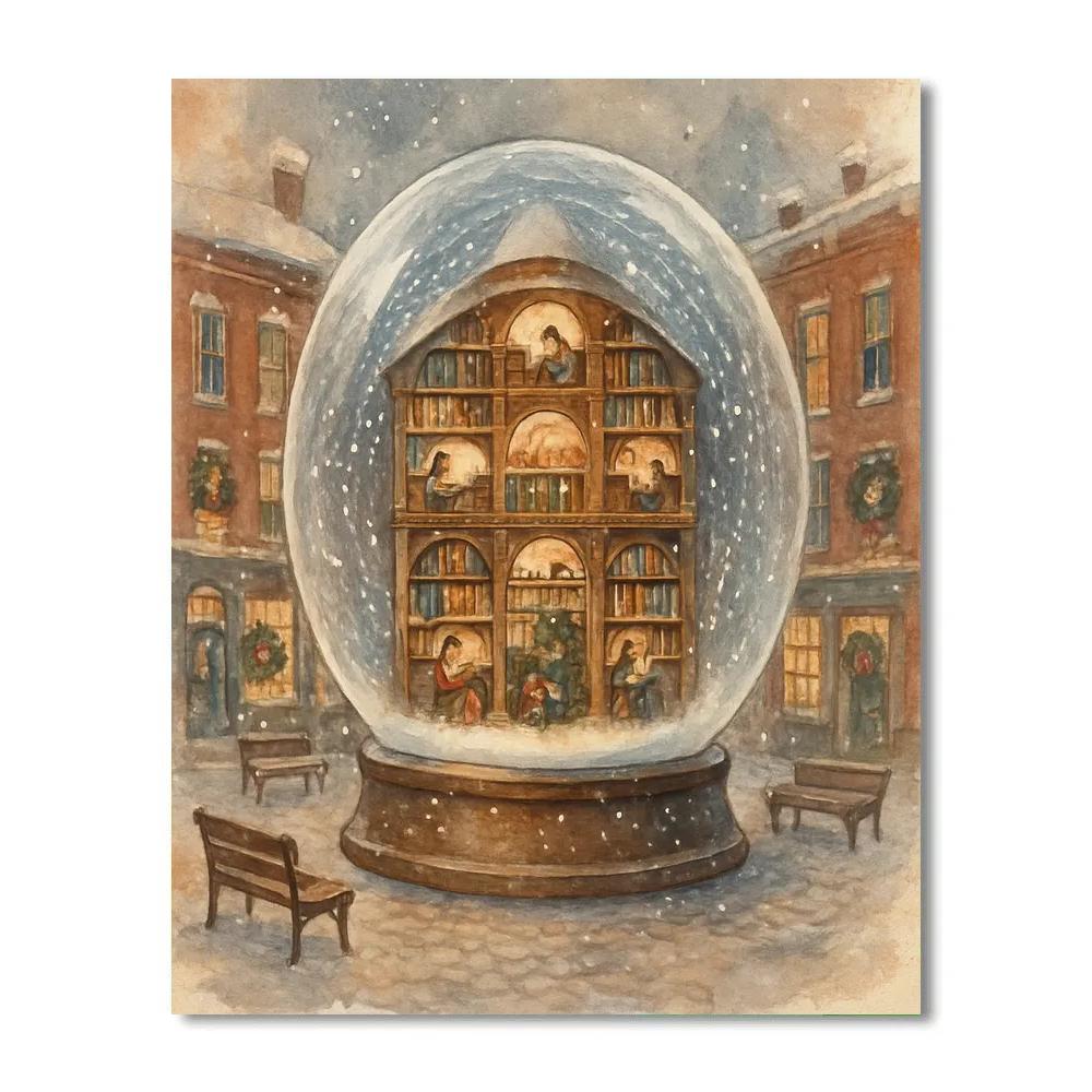 Snow Globe Library In Town Square paint by number