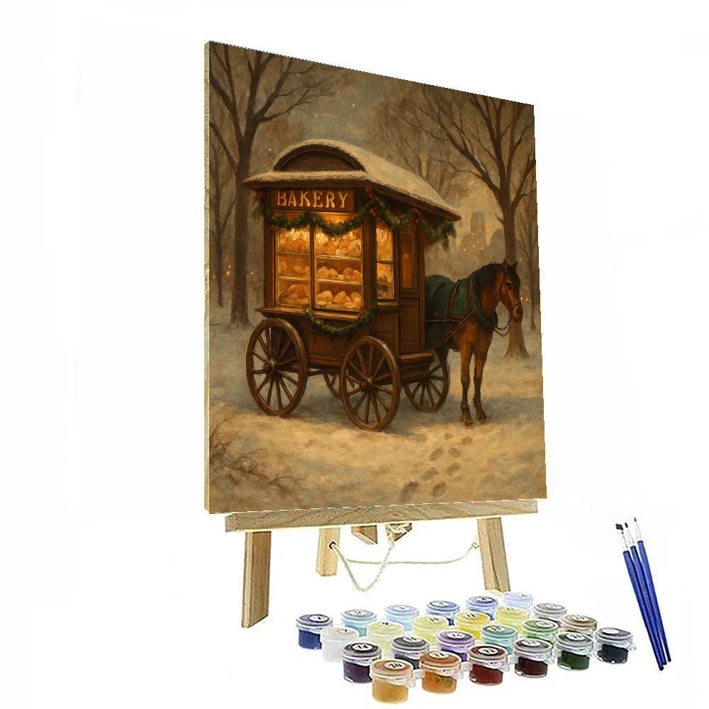 Christmas Bakery Carriage In Snowy Park paint by numbers